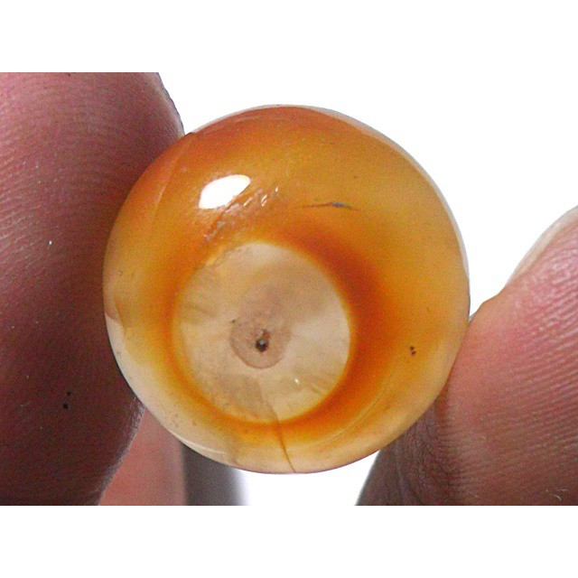 AG111 Round Cabochon 17.15ct 17mm Orange White 'Greek Evil Eye' Picture Agate Natural Lucky Charm