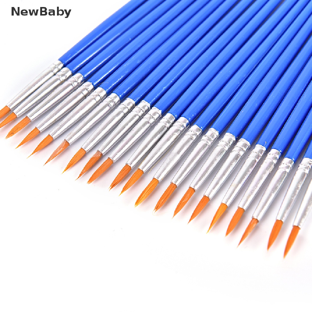 NewBaby 10Pcs Nylon Hair Artist Paint Brush Acrylic Watercolor Round Fine Hand Point Tip ID