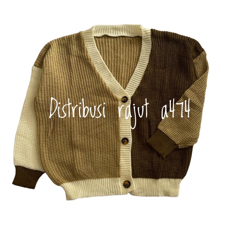 Sweater Cardigan Rajut Two tone Sarah Anak Usia 4-11Tahun