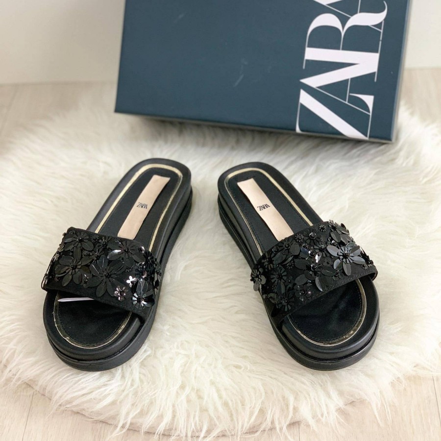 BEST SELLER! SANDAL WANITA ZS-3365 FLAT WEDGES 4CM BLACK