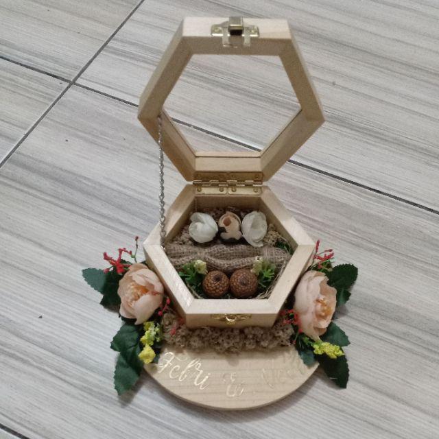 Ready Stock! Ring Bearer, Ring Box, Kotak Cincin, Seserahan -  Rustic Dengan Nama.