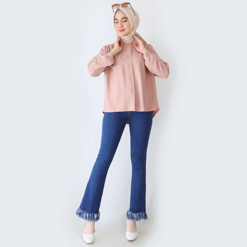 Maudy Shirt - Kemeja Wanita Bahan Shakila (Size M, L, XL, XXL) 708-Brown
