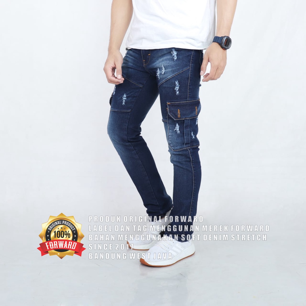 Forward System Celana Cargo Pants Pria Jeans Reguler Loose fit Standard Denim Washed Lanzclothing