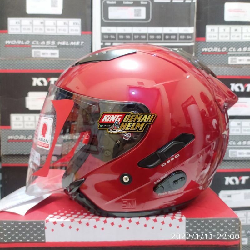 HELM KYT GALAXY FLAT R RED MAROON 2 HELM HALF FACE DOUBLE VISOR KYT GALAXY MERAH MAROON ORIGINAL