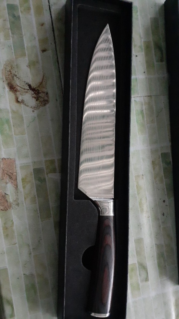 Homu Gyuto Pisau Jepang Chef Knife High Carbon Stainless Damascus Pattern Wood Handle