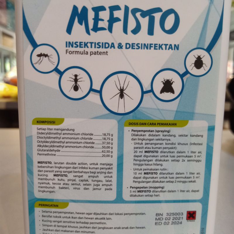 Mefisto Insektisida Desinfektan 100ml / cairan pembunuh kutu / pembersih kandang