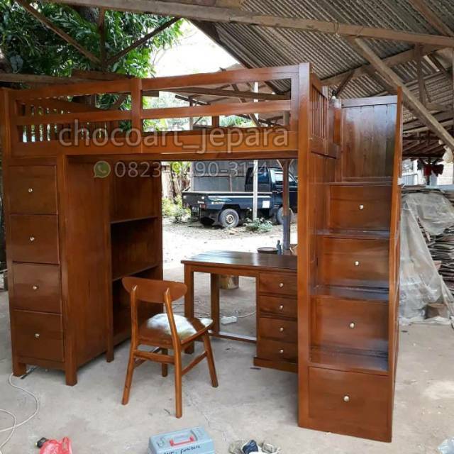Dipan tingkat / dipan anak Dipan susun tempat tidur anak tingkat kayu jati