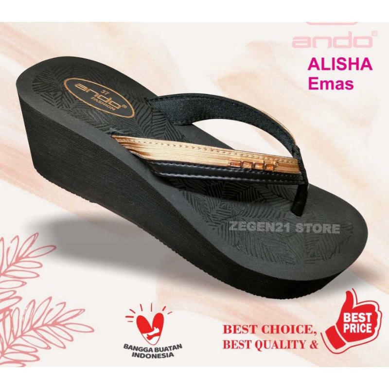 TERMURAH!!! Sandal Ando Jepit Wedges - ANDO JOICE 02  - 100% Original-ANDOAlisha-Emas