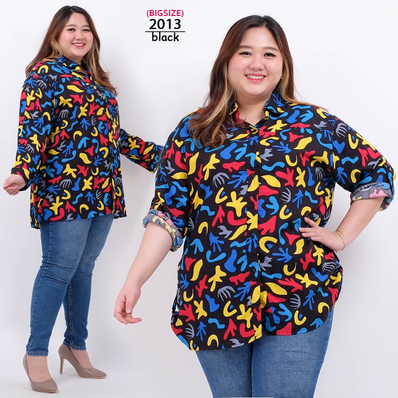 ARENA - Kemeja Wanita Super Jumbo Motif / Atasan Kerja Bigsize