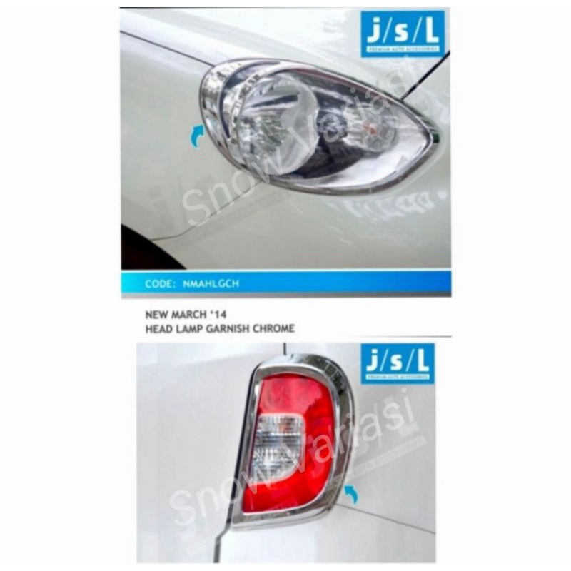 Paket Garnish Lampu Depan Belakang Nissan New March 2014 Up Chrome