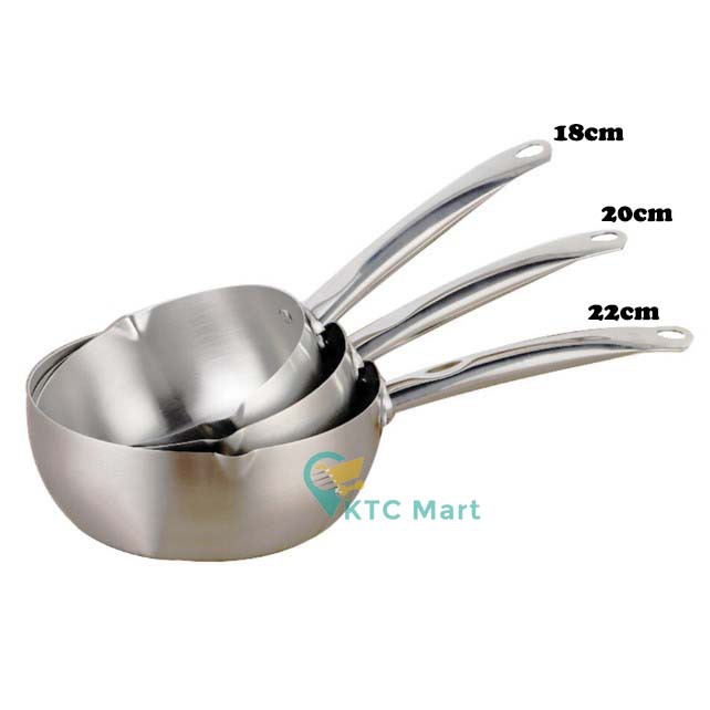 KTCmart - Pan Stainless Steel 22 cm / Panci Gagang Satu / Panci Masak Indomie/ Panci Susu