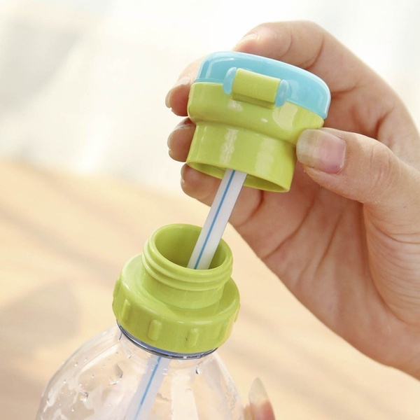 1 Set Kids Water Bottle Cap Spill Proof Juice Soda Water Bottle with Straw Safe Drink Straw Sippy Cap Feeding for Kids