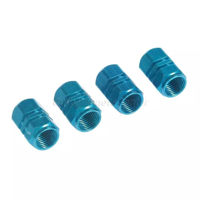 Set 4Pcs Biru Blue Cover Tutup Dop Pentil Alumunium Ban Roda Velg