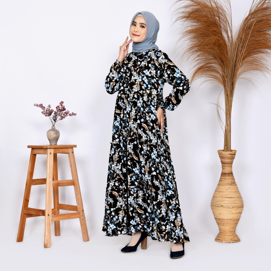 Dress Muslimah Gamis Busui Rayon Premium Rempel Flower