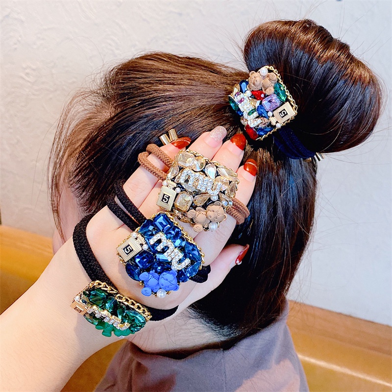 Ikat Rambut Elastis Bahan Karet Warna Biru Krem Gaya Retro Untuk Wanita
