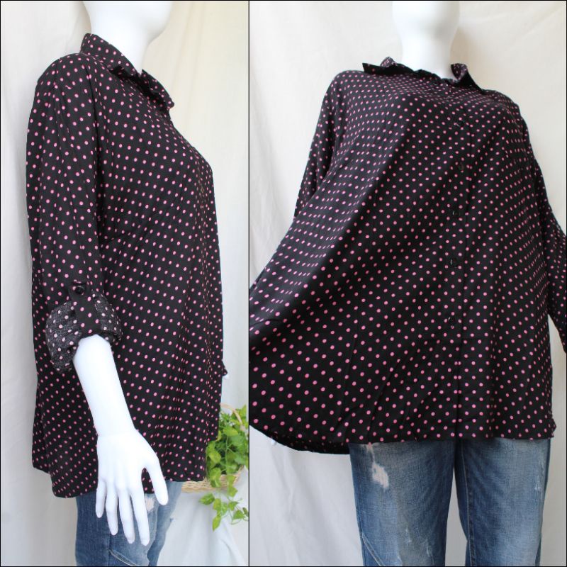 Kemeja Jumbo Wanita Motif Polkadot Bahan Rayon Premium Ld 120