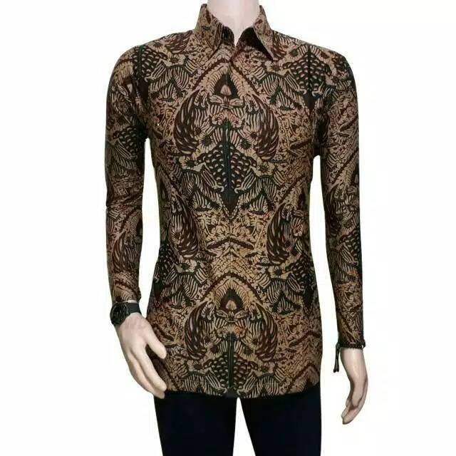 BSWART Batik HRB026 Kenongo Hem Pendek Padi Pekalongan M L XL Batik Pria MURAH Modern Grosir