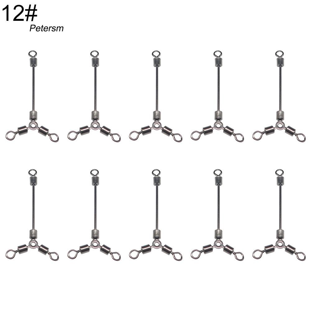 Pst _ 10Pcs Kili-kili Pancing Rolling Swivel 3 Arah Bahan Stainless Steel