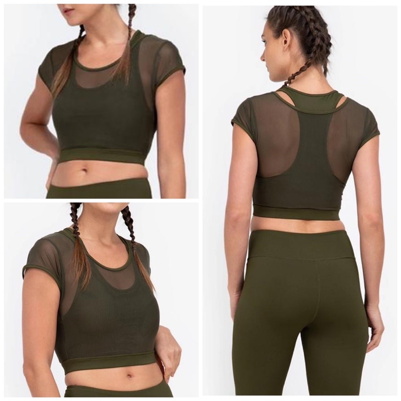 Atasan baju senam Crop Jala