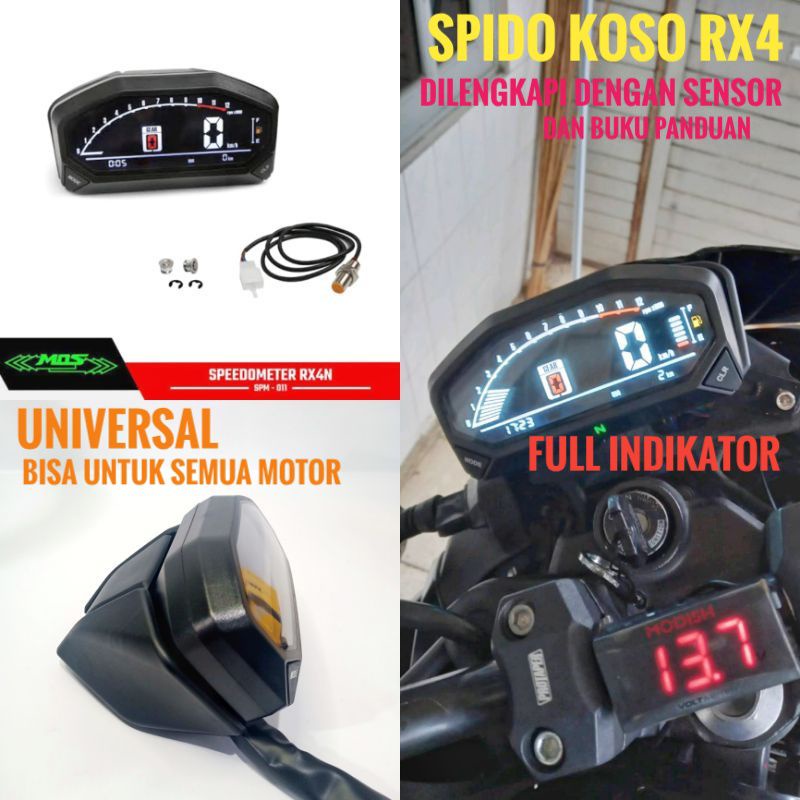 Speedometer Koso Rx4N Spedo Spido Digital Led Koso Rx4 Spidometer Diving Plus Kabel Sensor Universal