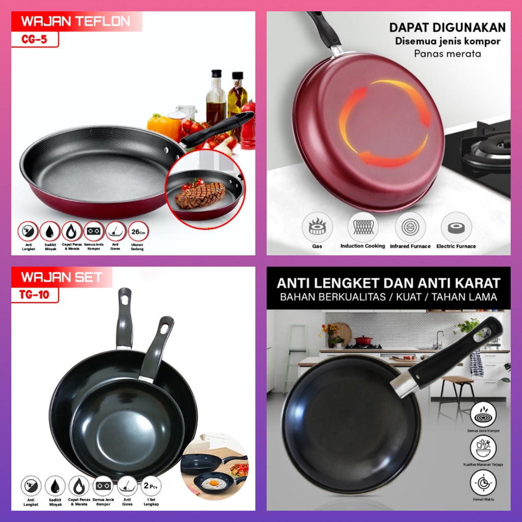 Wajan Telfon Fry Pan Set 2 Pcs Telfon Serbaguna Teflon Murah Tg 10 Wajan Anti Lengket