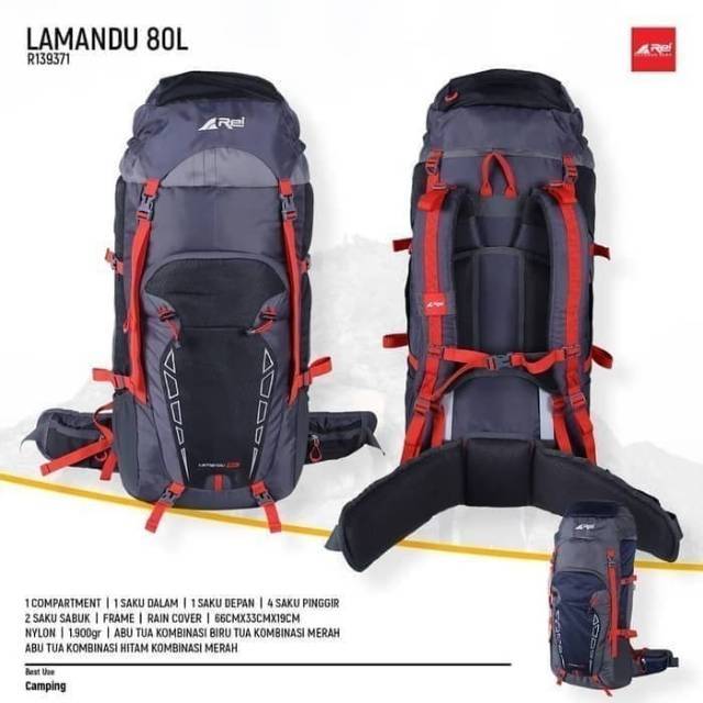 Tas Carrier Rei Lamandu 80L Tas Gunung Rei Lamandu 80L Original