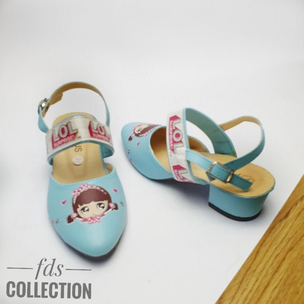 Sandal Sepatu Anak Perempuan Hak 5 cm Motif LOL Heels Selop Pesta Cewe