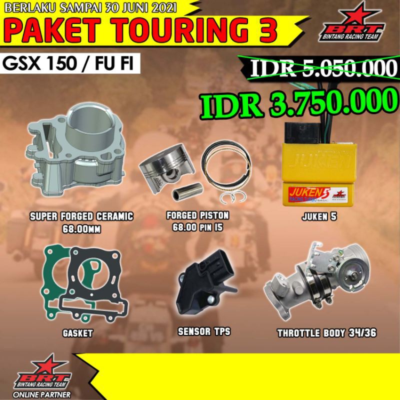 Paket Touring 3 Bore Up BRT Blok Ceramic 68mm PIN 15 GSX - FU FI