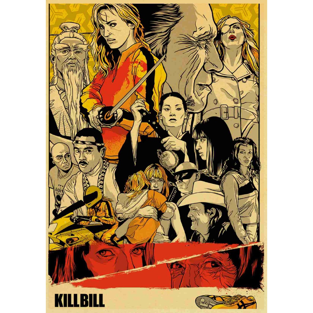 Poster Stiker Dinding Desain Film Kill Bill Klasik Vintage Bahan Kertas Kraft Untuk Dekorasi Rumah / Bar