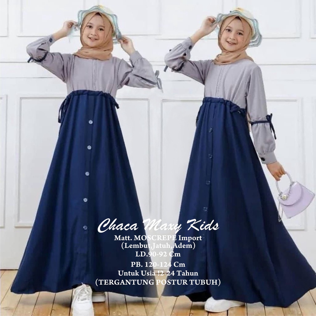 FenishaStore Gamis Chaca Maxy Kids Umur 12-14 Tahun Matt. Moscrepe Import