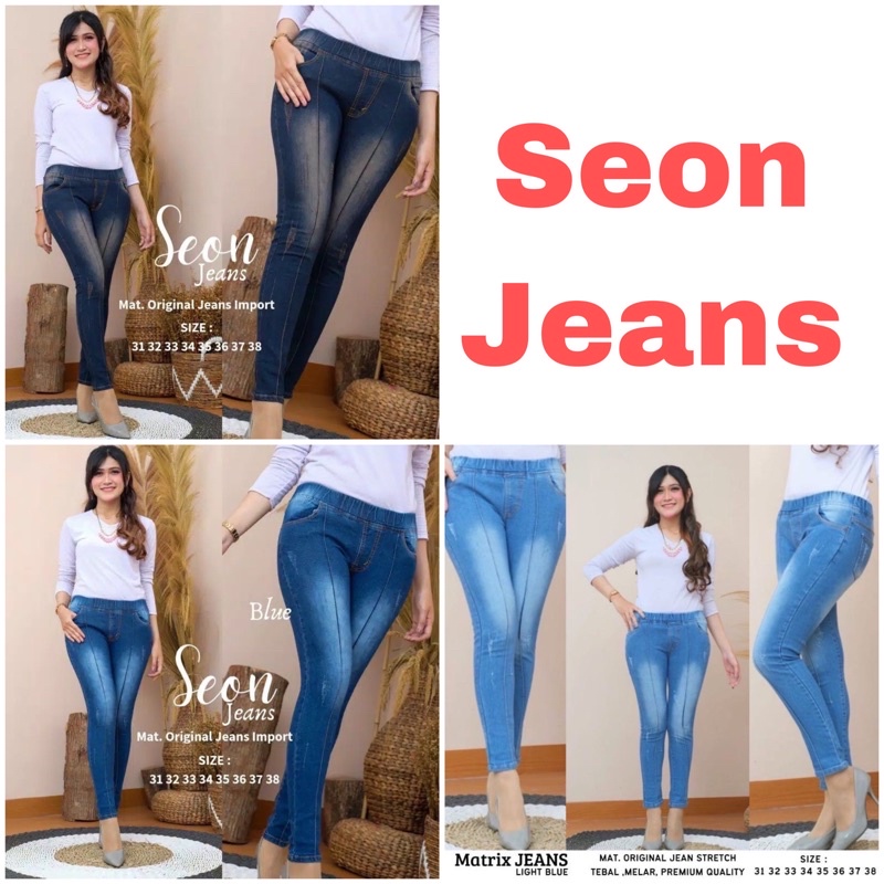 (28-42)SEON JEANS LEGING JEANS TULANG PINGGANG FULL KARET