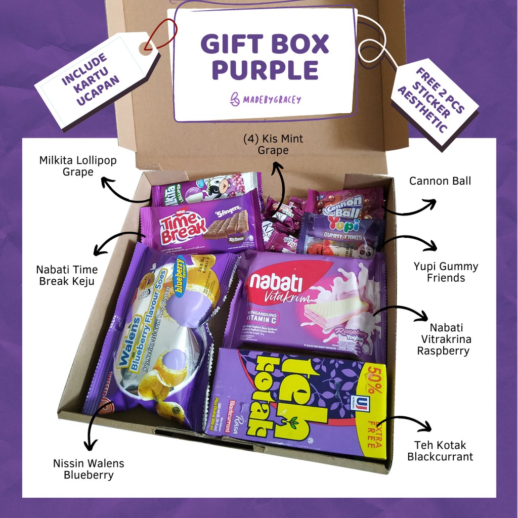 

Lebaran Idul Fitri Gift Box Snack Box Ungu / Ulang Tahun, Wisuda, Anniv Hampers