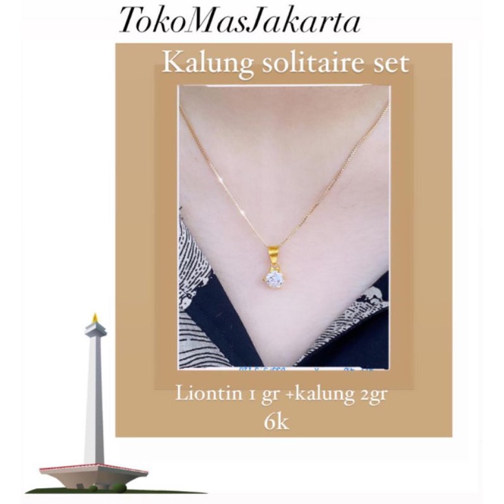 kalung emas + liontin solitaire COMBO HEMAT