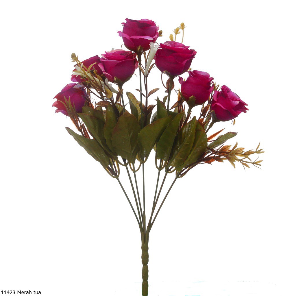 Bunga Plastik Mawar 1142-Merah tua