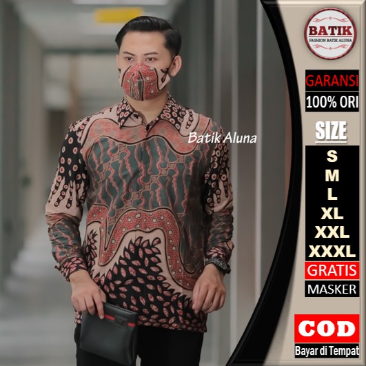 Baju batik Pria Lengan Panjang Modern Full Furing Kemeja Batik Pria Lengan Panjang Premium Solo Pake Puring Oringinal Reguler FASHION BATIK ALUNA Bahan Halus Tebal Kombinasi Kondangan