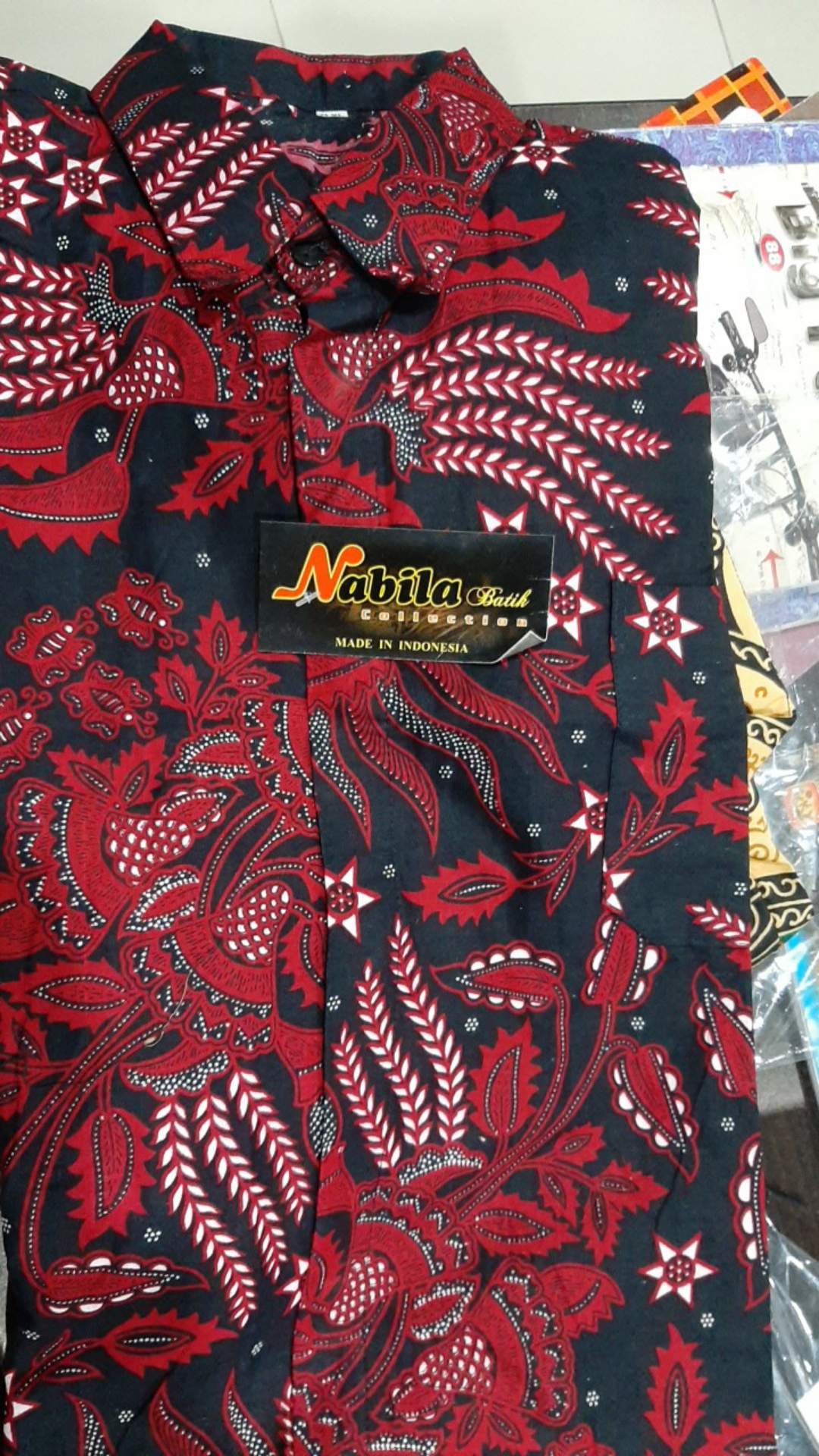 Nabila Batik Jumbo M / 10xl Kemeja Lengan Pendek Motif Manggar Merah Murah Batik Jumbo