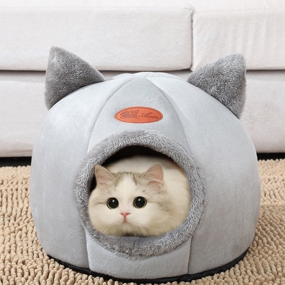 Tempat Tidur Kucing Tenda suasana nyaman auto tidur pulas merasa aman empuk tertutup kucing Hewan Peliharaan Kucing Cat House Tent Size M Rumah kucing peliharaan kesayangan Cute Pet Dog Cat House Foldable Kennel Winter Warm Nest Soft Comfortable Animal