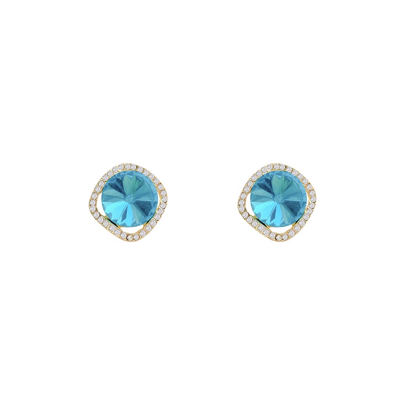 Anting Stud silver needle 925 Hias Kristal Berlian Biru Kilau Geometris Untuk Wanita