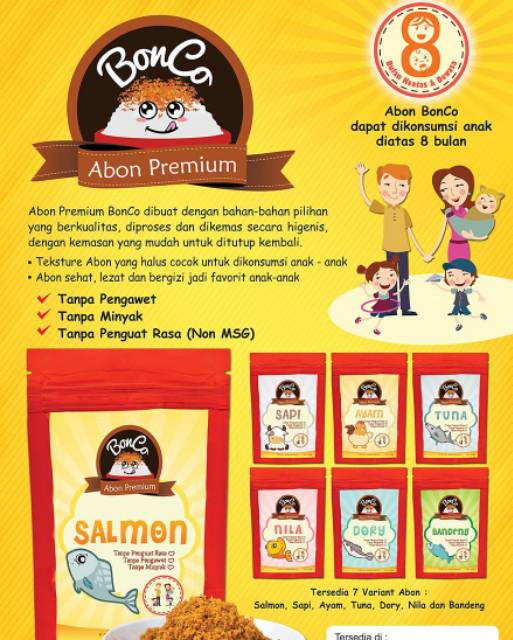 Abon premium bonco non MSG dan pengawet (abon salmon, sapi dan ayam )