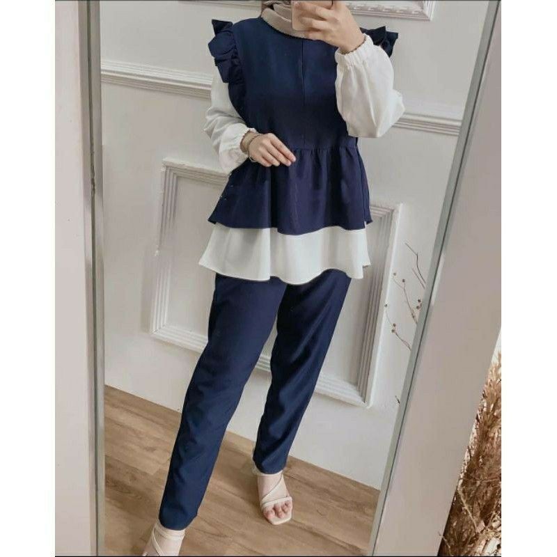 ONE SET MAULINA REMPEL BALLON DAILY// BLOUSE SET WANITA MOSCREPE