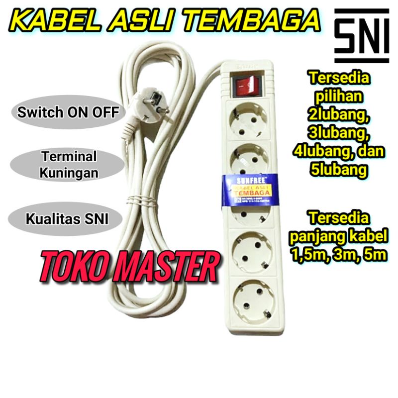 Stop Kontak Colokan Kabel Tembaga Kuningan SNI SUNFREE JUPITER 1,5 - 3 - 5METER 2 - 3 - 4 - 5 LUBANG