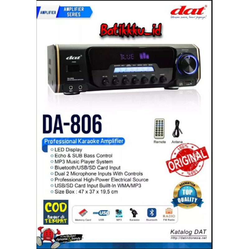 AMPLIFIER KARAOKE DAT DA-806/DA806/DA 806 ORIGINAL DAT BLUETOOTH-USB-MP3-RADIO