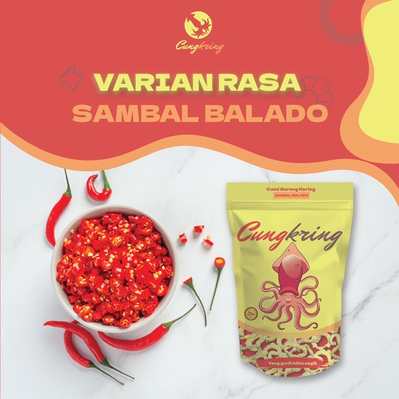 

SAMBAL BALADO, cumi goreng kering (cungkring), cemilan sehat tanpa bahan pengawet, berat 85gram