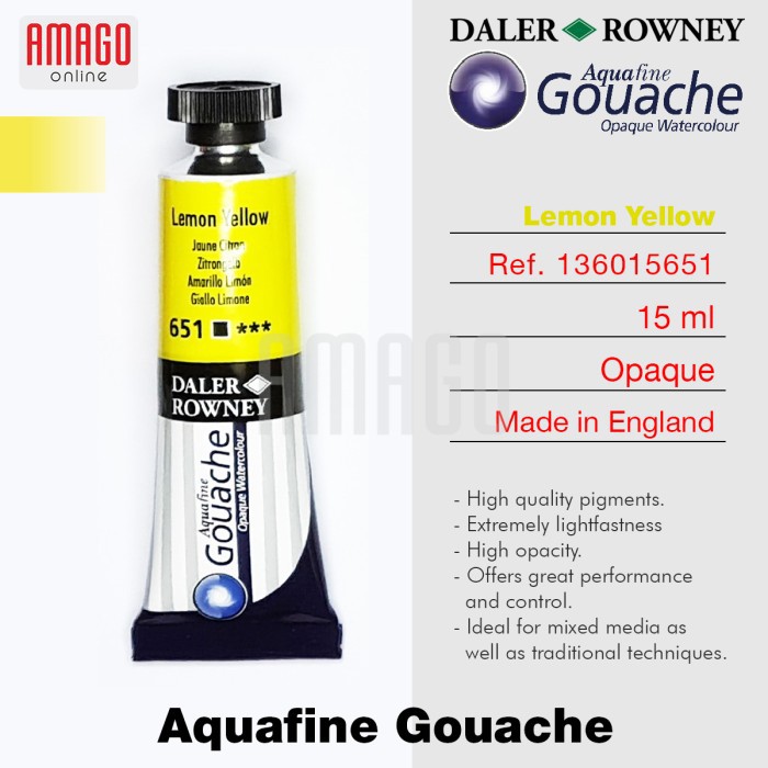 Aquafine Gouache Opaque Watercolour 15 ml - LEMON YELLOW - 651