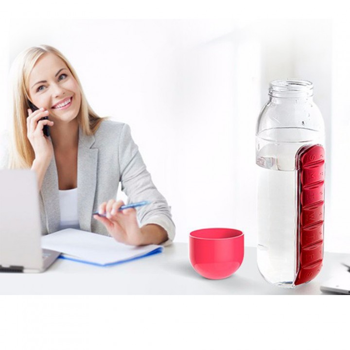 7 Days Pill and Vitamin Organizer BPA Free Water Bottle - Botol Minum dengan Tempat Obat