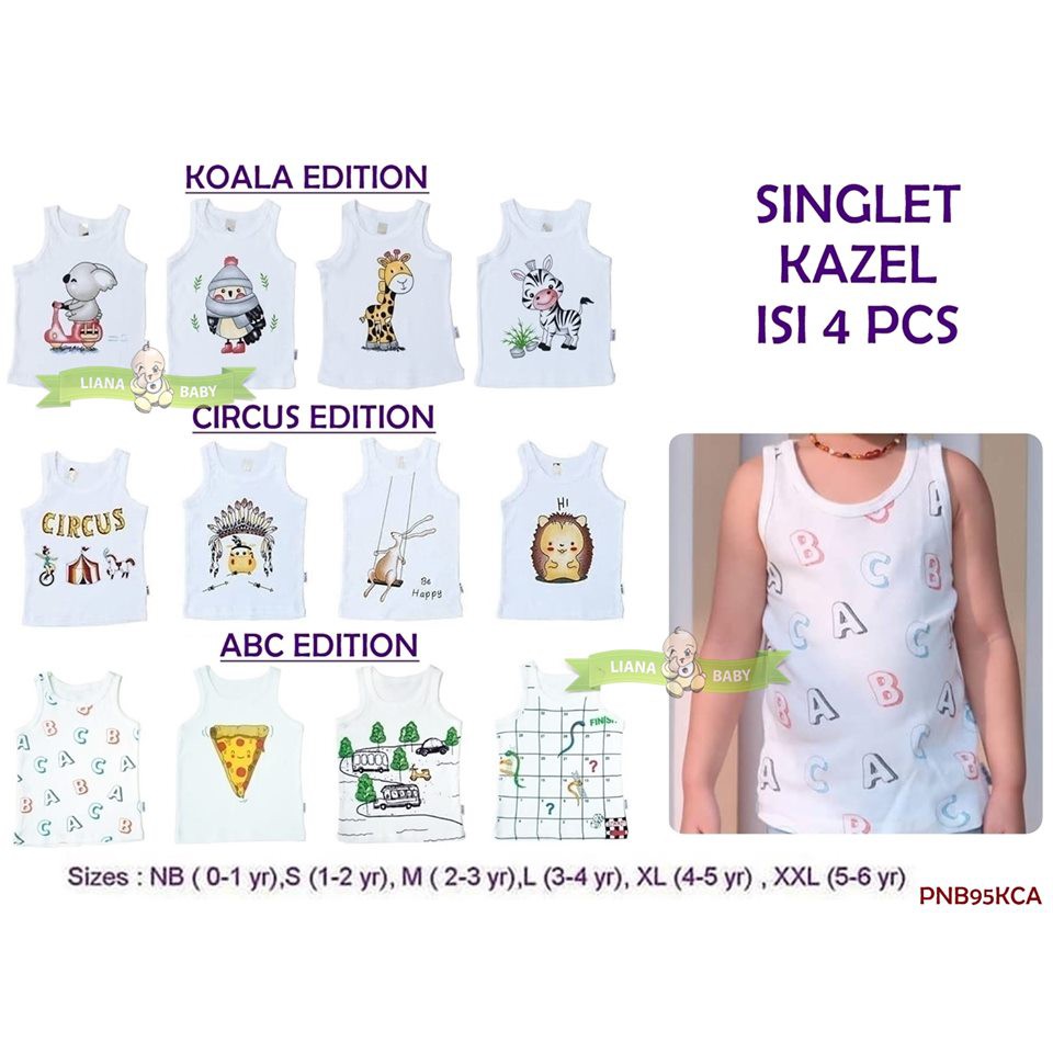 PNB95KCA SINGLET KAZEL ISI 4 PCS SERI KOALA / CIRCUS / ABC