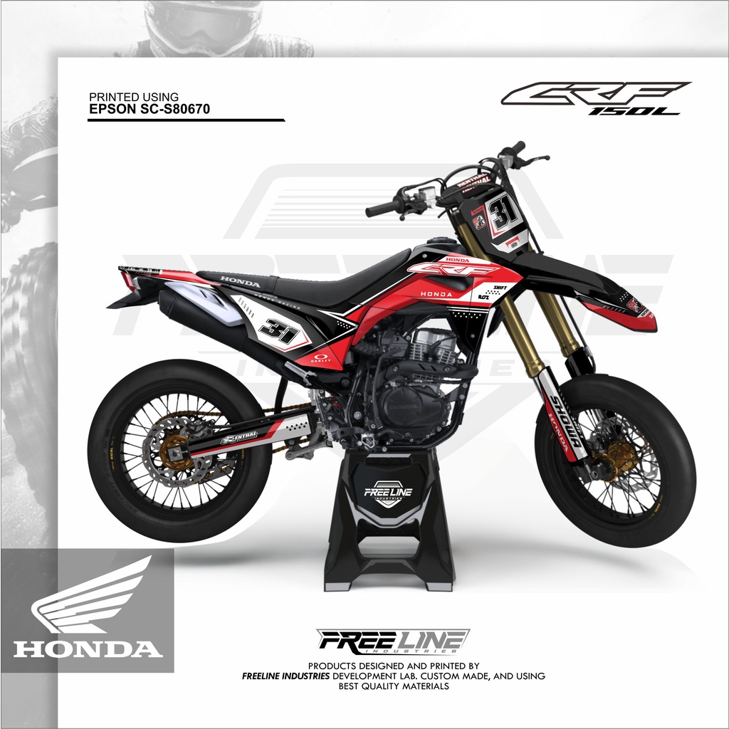 DECAL CRF 150L HITAM BIRU CUSTOM LAMINASI GLOSS/DOFF