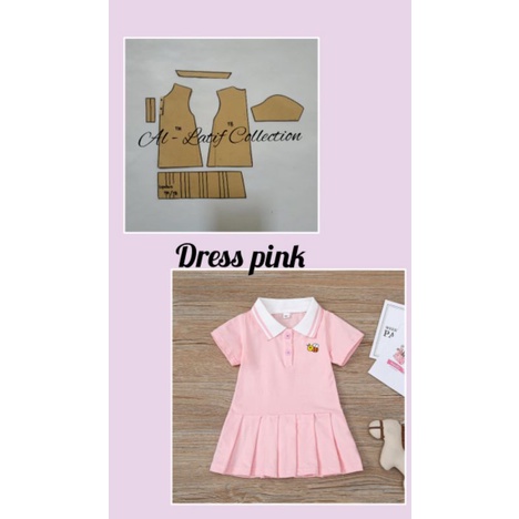 pola instan / pola jiplak dress pink anak