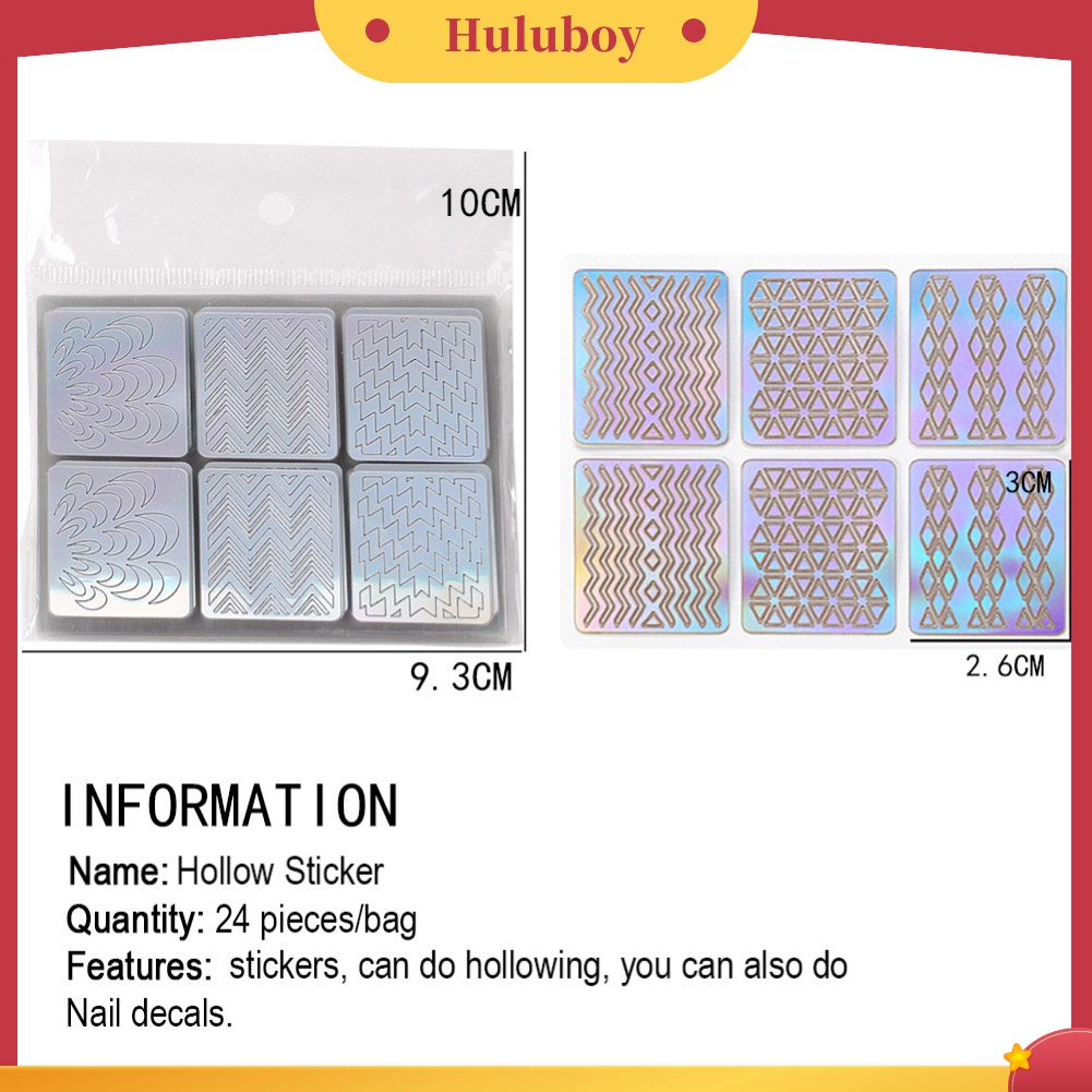 Huluboy Huluboy♡ 24pcs / Set Stiker Kuku Motif Hollow Bergelombang Untuk Manicure