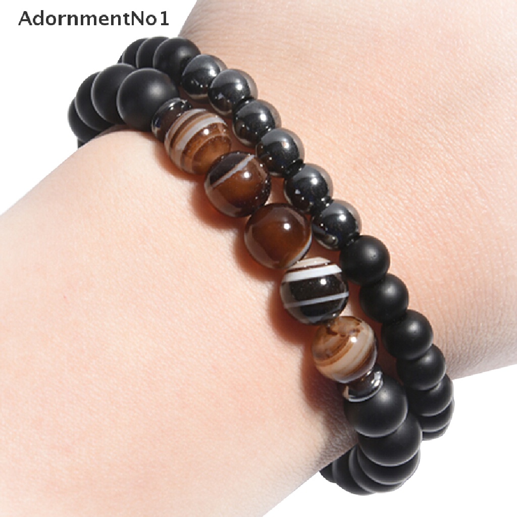 (AdornmentNo1) 2pcs / set Gelang Tangan Manik-Manik Batu Mantra Hitam Untuk Pria / Wanita